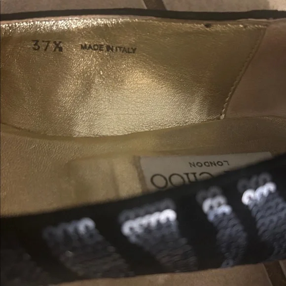 Jimmy Choo 7.5 black velvet with navy sequins gold inside loafers - Picture 4 of 12